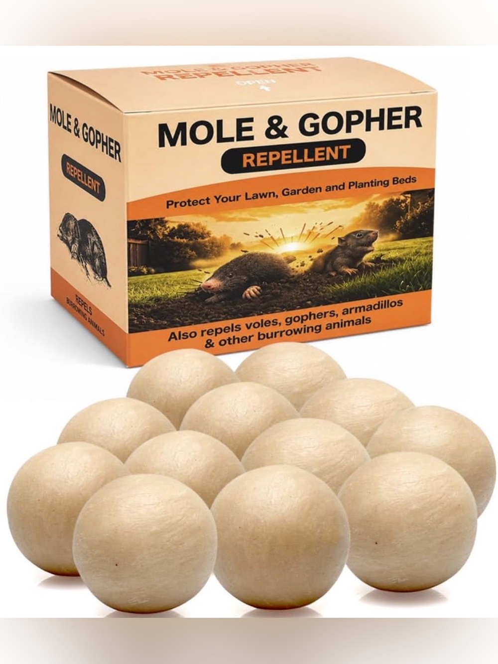 Mole Repellent, Gopher Repellent for Lawn, Groundhog Deterrent-12P
